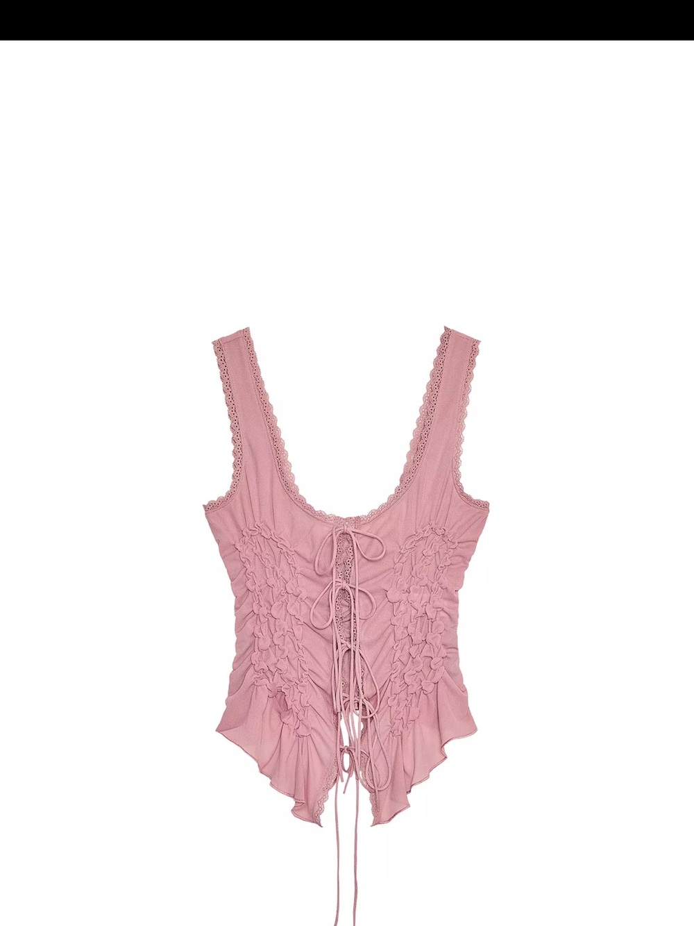 Zara Dusty Pink Lace-Up Ruffled Tank Top
